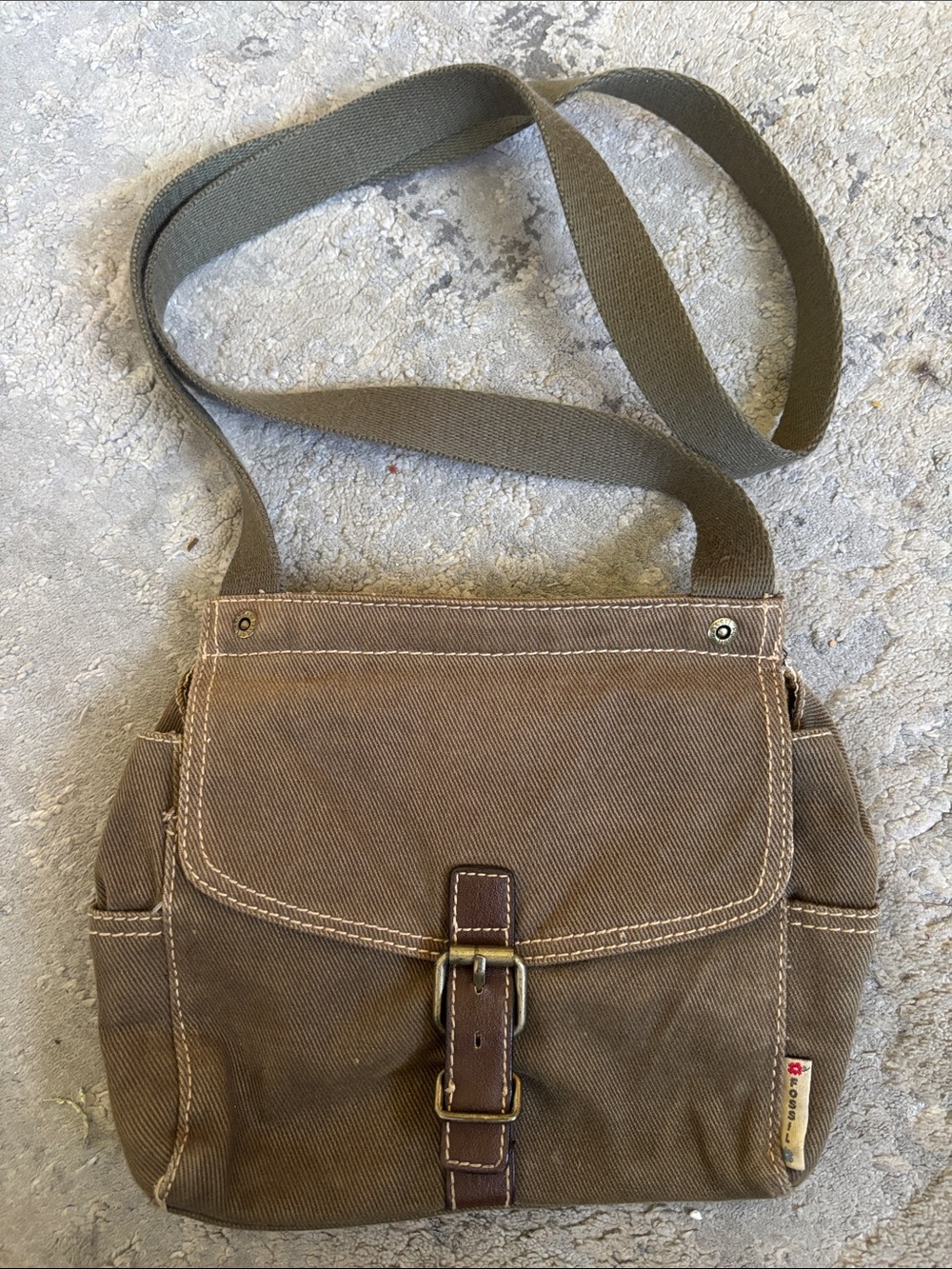 Y2KFossil Brown Canvas Messenger Bag with Olive Strap